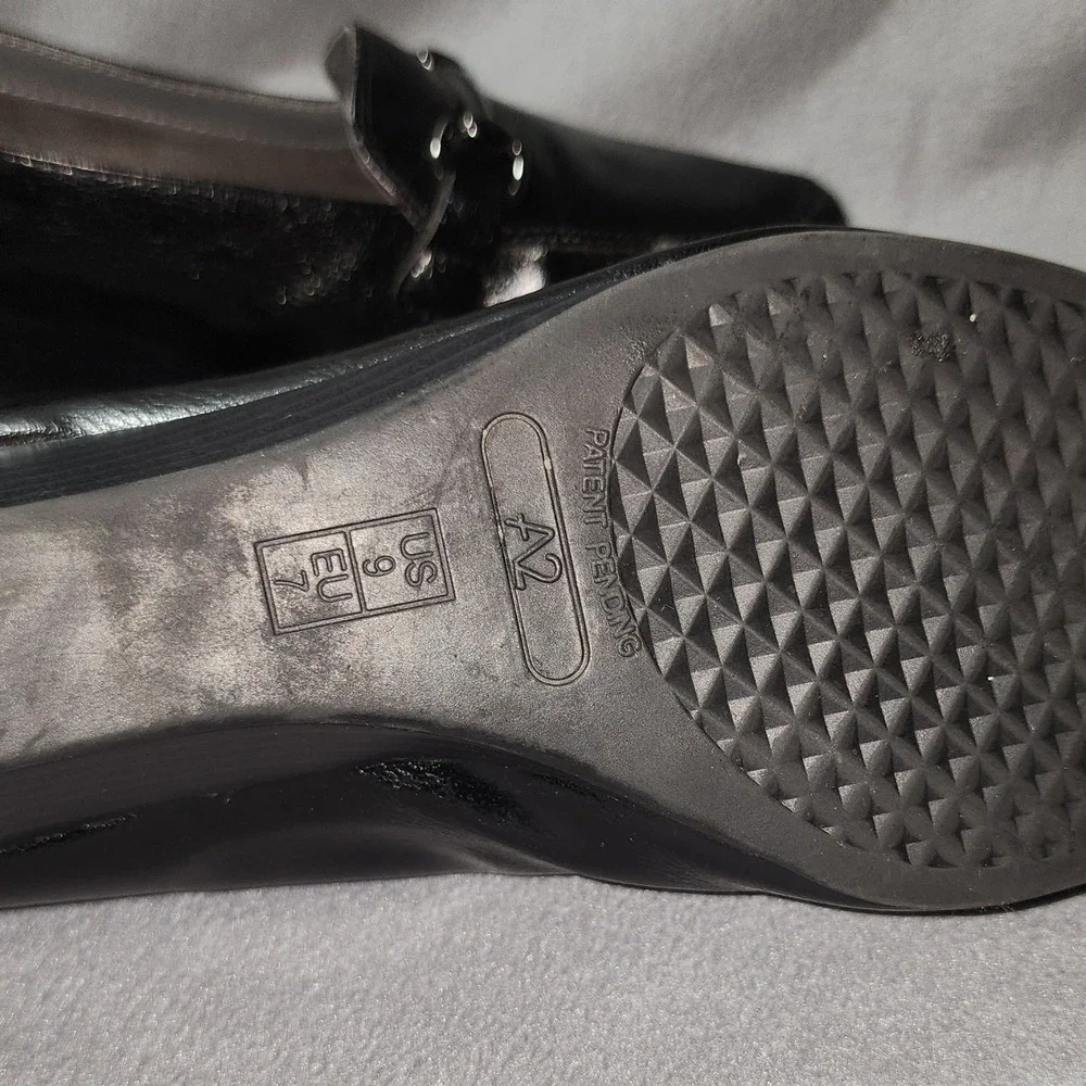Aerosoles A2 Heelrest Comfort Loafer Black Slip-On Wedge Buckle Women's 9